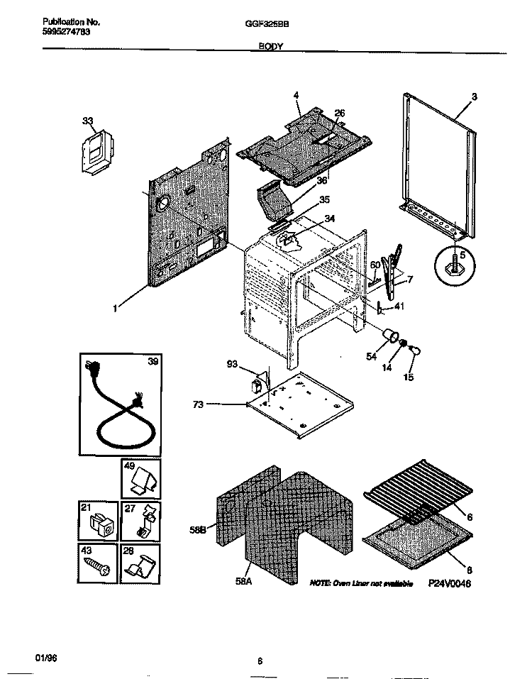 BODY Diagram and Parts List for GGF325BBWC  Gibson Range