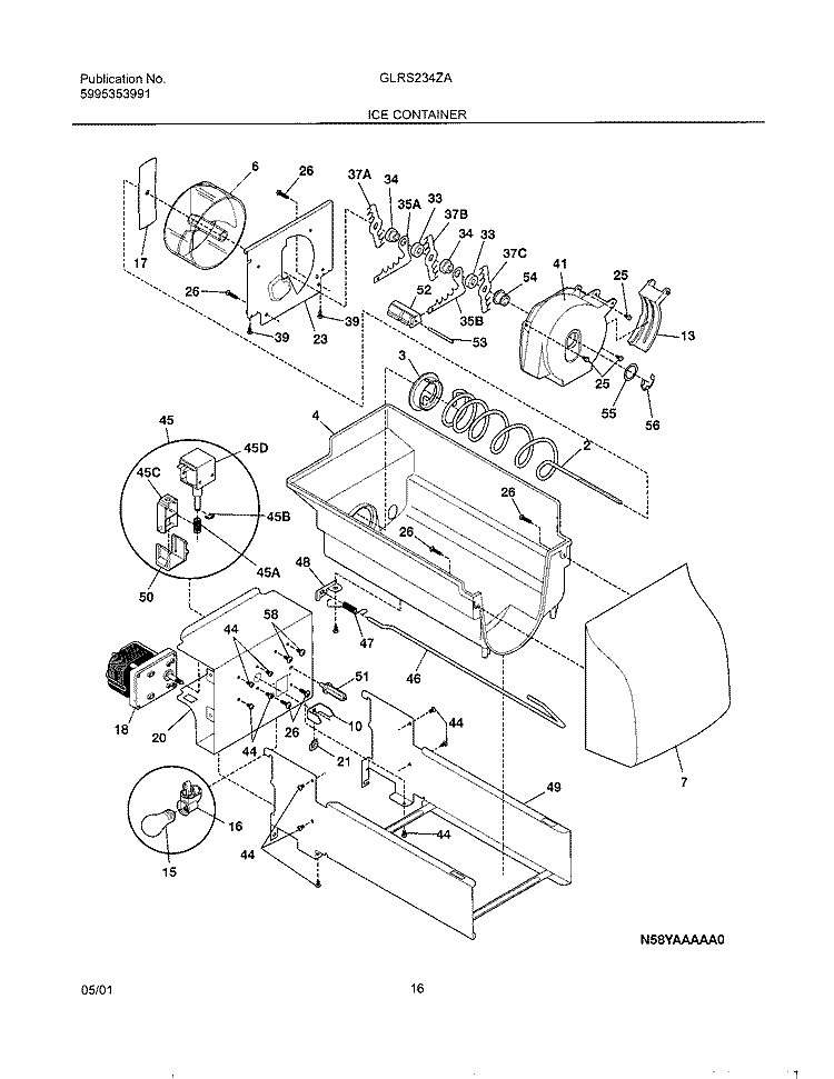 ICE CONTAINER Diagram and Parts List for GLRS234ZAW1  Frigidaire Refrigerator