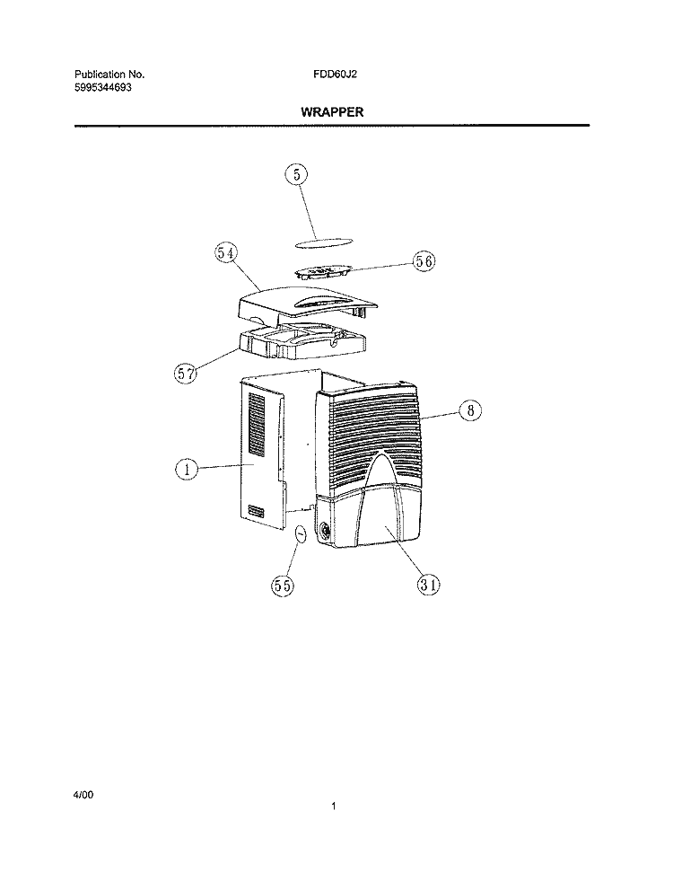 WRAPPER Diagram and Parts List for FDD60J2  Frigidaire Dehumidifier