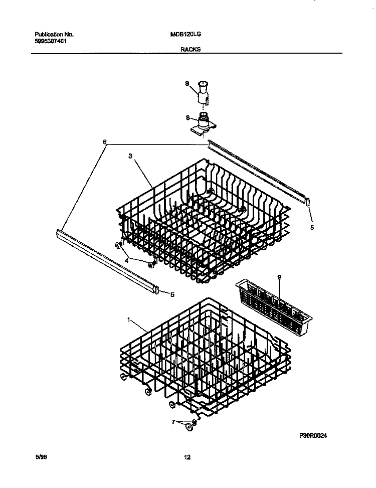 RACKS Diagram and Parts List for MDB120LGR0  Frigidaire Dishwasher