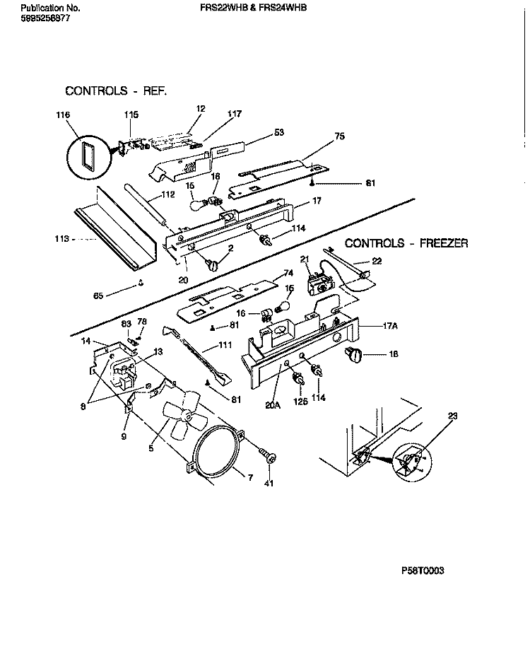 CONTROLS, DAMPER, FAN SECTION Diagram and Parts List for FRS22WHBD0  Frigidaire Refrigerator