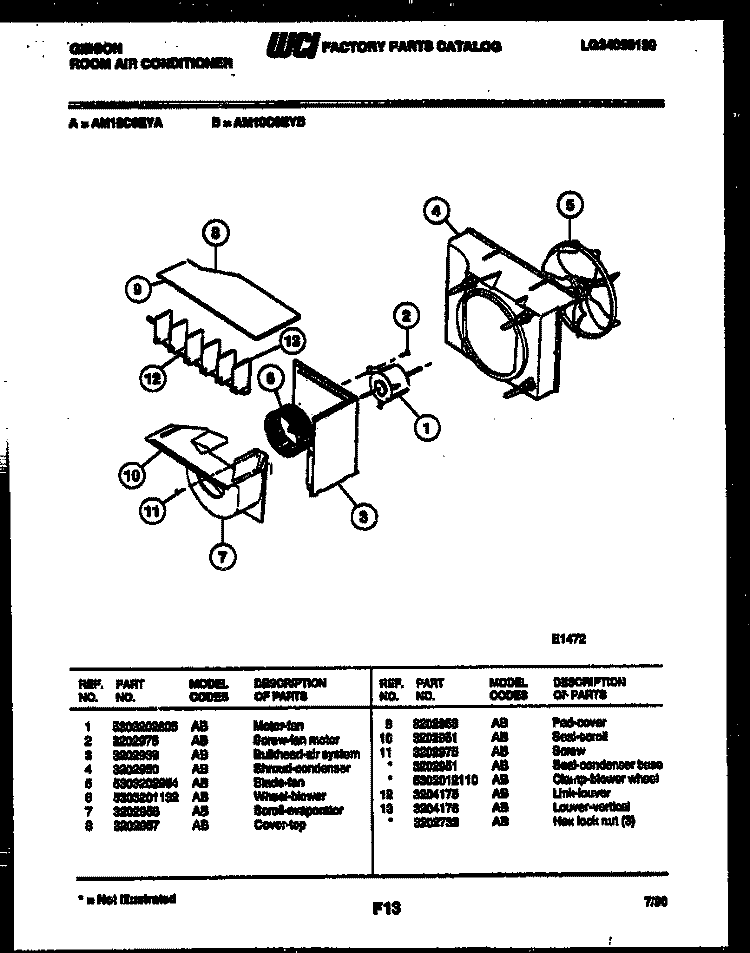 AIR HANDLING PARTS Diagram and Parts List for AM10C6EYB  Gibson Air Conditioner