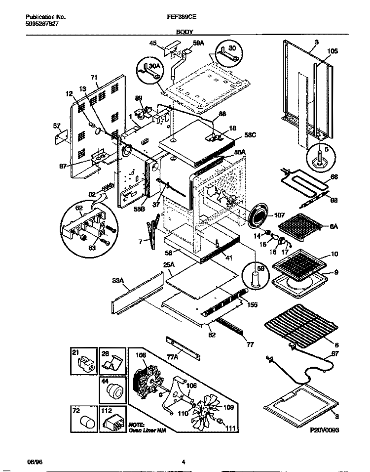 BODY Diagram and Parts List for FEF389CESB  Frigidaire Range