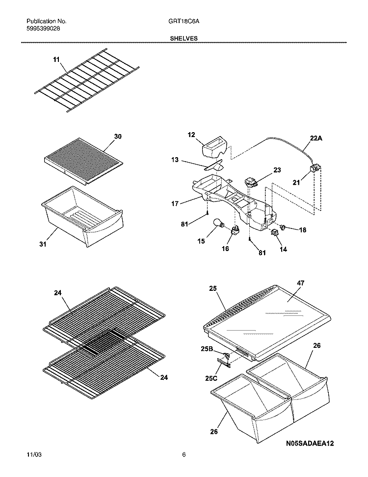 SHELVES Diagram and Parts List for GRT18C6AW9  Gibson Refrigerator