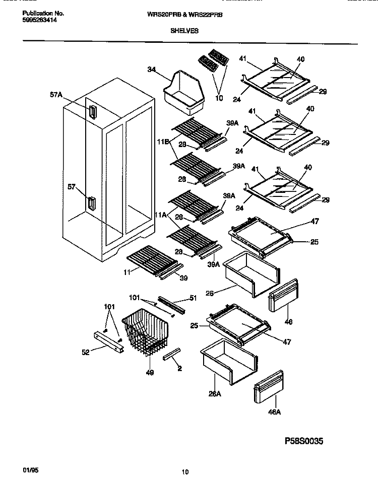 SHELVES Diagram and Parts List for WRS22PRBD1  Frigidaire Refrigerator