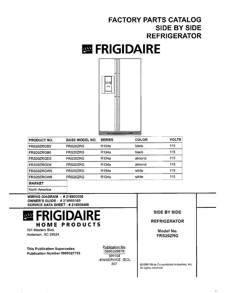 COVER Diagram and Parts List for FRS20ZRGB6  Frigidaire Refrigerator
