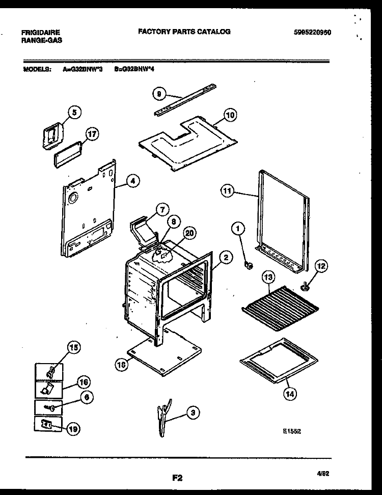 BODY PARTS Diagram and Parts List for G32BNW3  Frigidaire Range