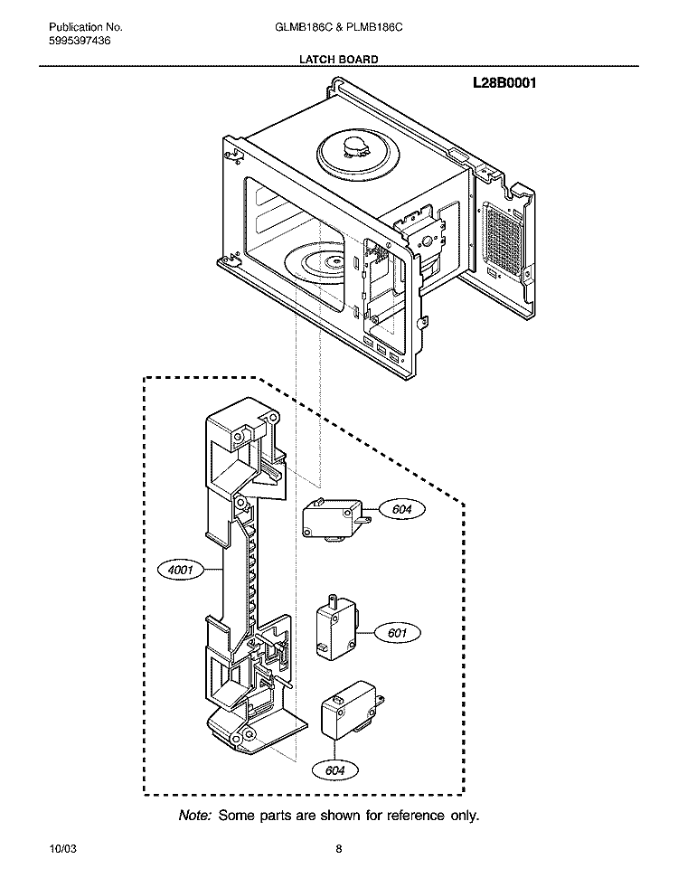 LATCH BOARD Diagram and Parts List for GLMB186CB1  Frigidaire Microwave