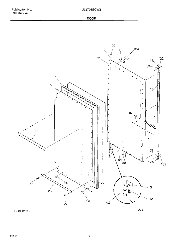 DOOR Diagram and Parts List for UL1793ECW8  Electrolux Freezer