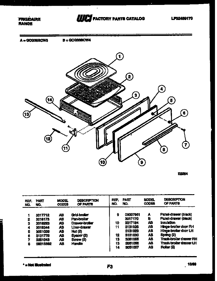 BROILER DRAWER PARTS Diagram and Parts List for GCG38BCW4  Frigidaire Range