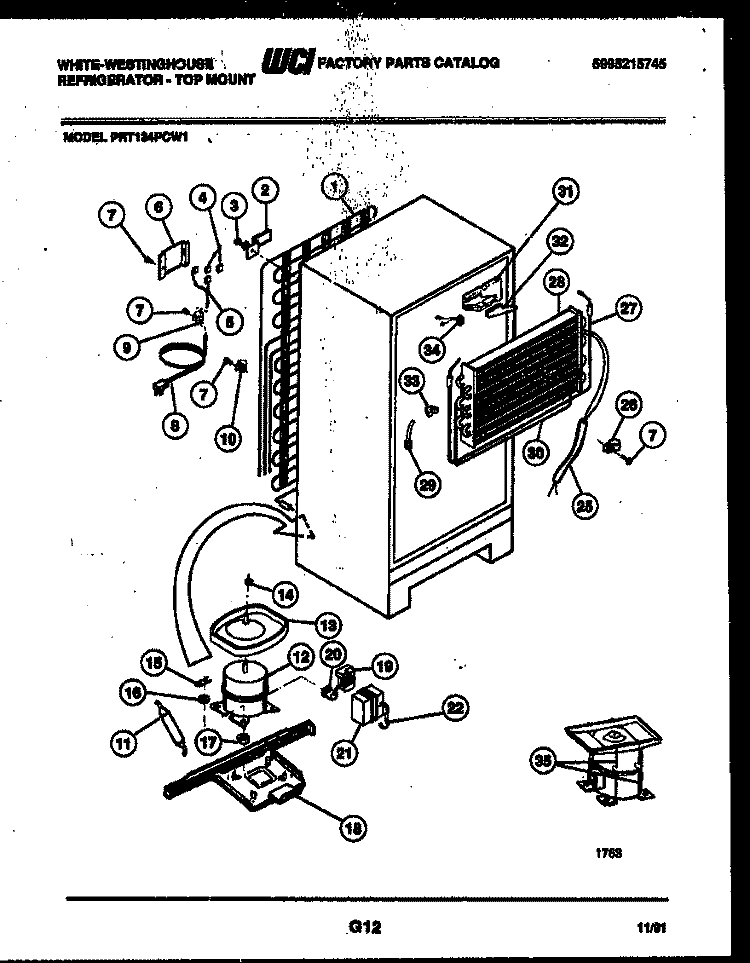 SYSTEM AND AUTOMATIC DEFROST PARTS Diagram and Parts List for PRT134PCW1  Frigidaire Refrigerator