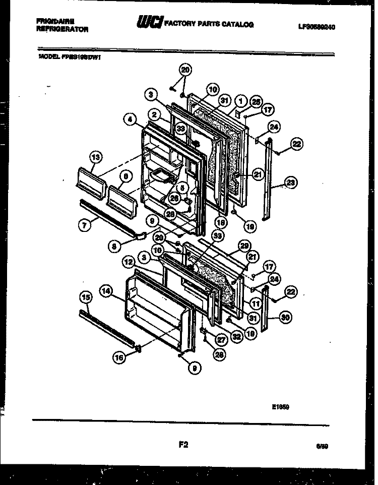 DOOR PARTS Diagram and Parts List for FPES19BDL1  Frigidaire Refrigerator