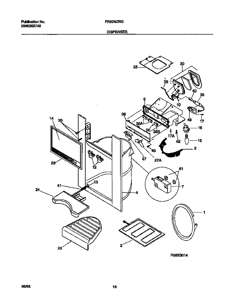 I&W DISPENSER Diagram and Parts List for FRS26ZRGW0  Frigidaire Refrigerator