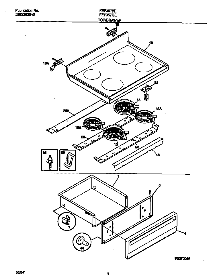 TOP / DRAWER Diagram and Parts List for FEF357CESD  Frigidaire Range
