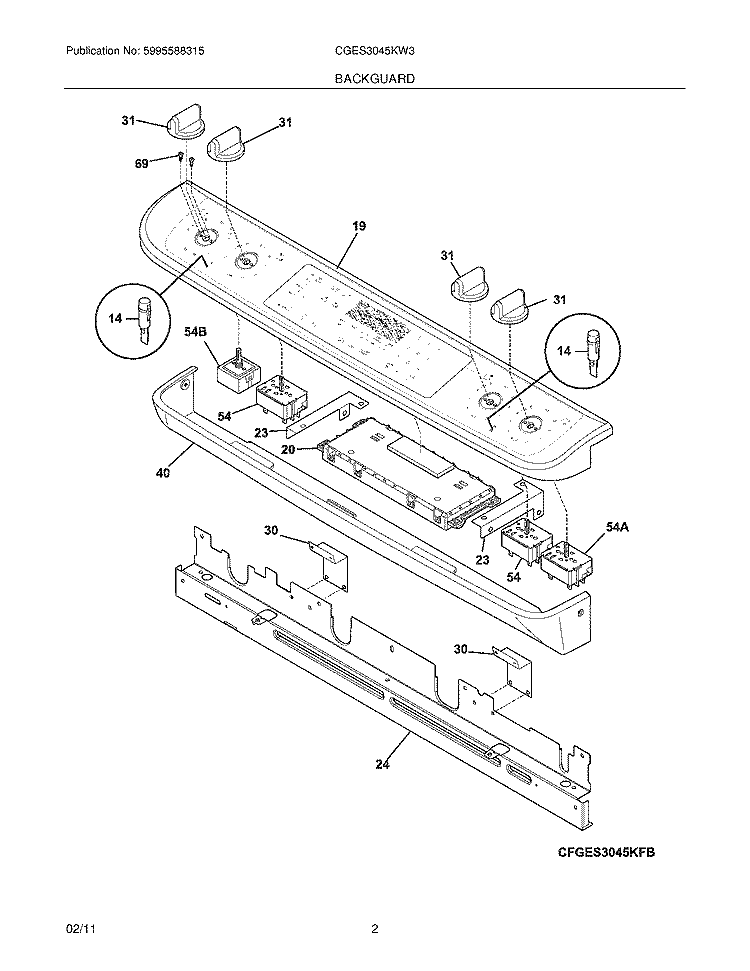 BACKGUARD Diagram and Parts List for CGES3045KW3  Frigidaire Wall Oven