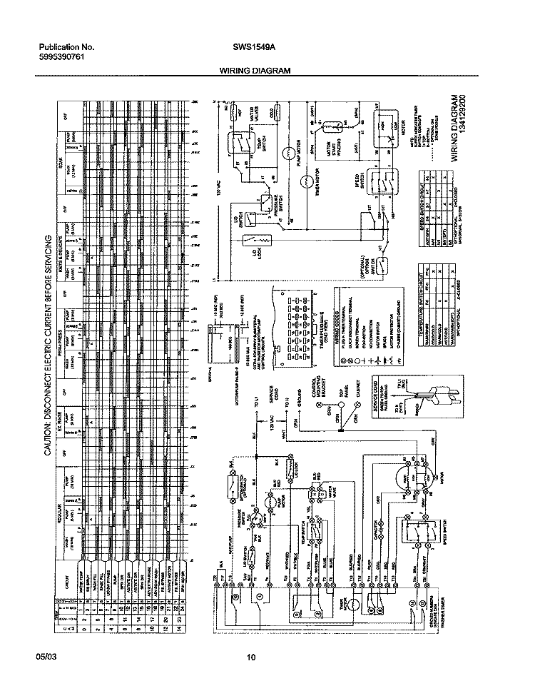 WIRING DIAGRAM Diagram and Parts List for SWS1549AQ2  Westinghouse Washer
