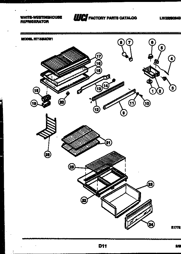 SHELVES AND SUPPORTS Diagram and Parts List for RT155MCD1  Frigidaire Refrigerator