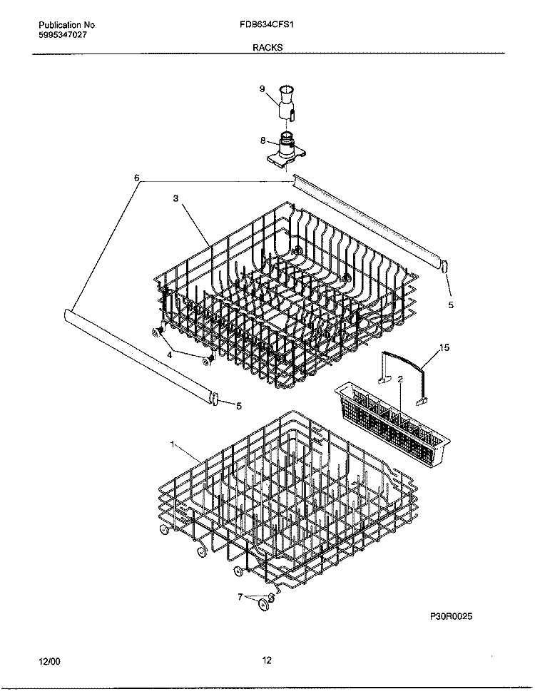 RACKS Diagram and Parts List for FDB634CFS1  Frigidaire Dishwasher