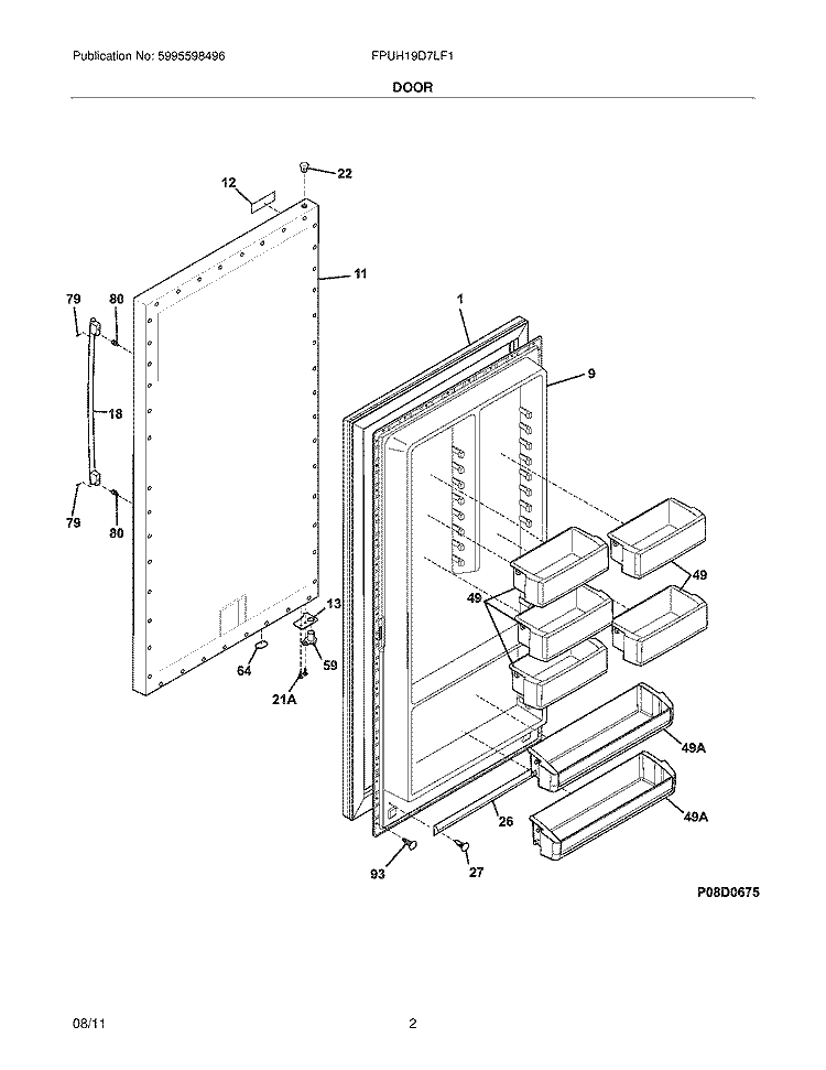DOOR Diagram and Parts List for FPUH19D7LF1  Frigidaire Freezer