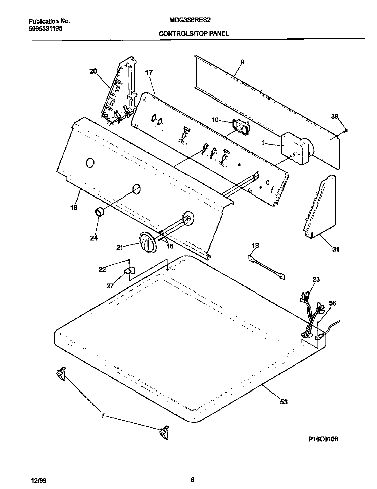 CONTROL PANEL Diagram and Parts List for MDG336RES2  Frigidaire Dryer
