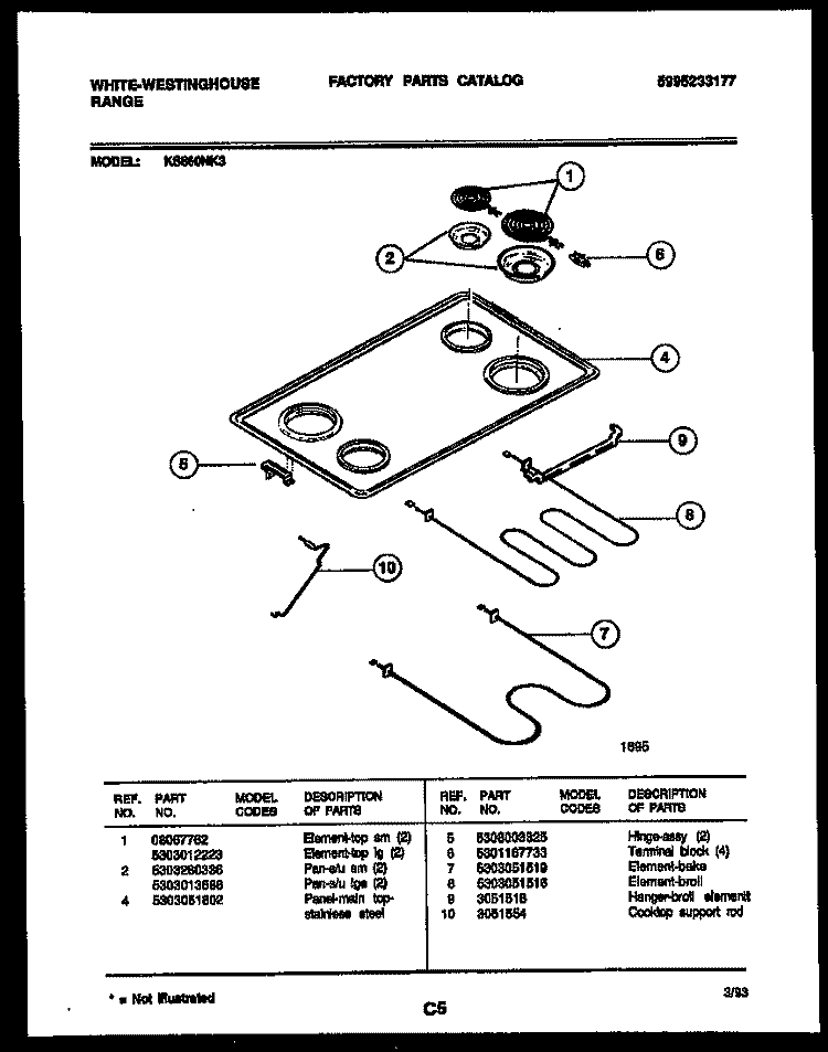 COOKTOP AND BROILER PARTS Diagram and Parts List for KS860NKW3  Frigidaire Range