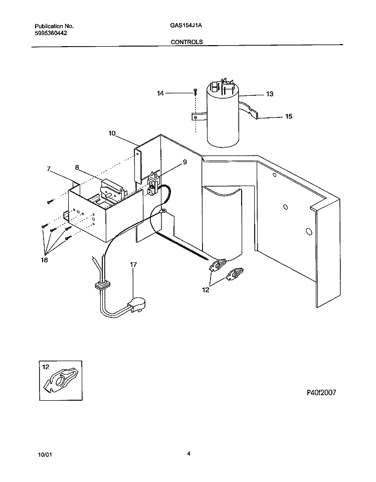 CONTROLS Diagram and Parts List for GAS154J1A1  Gibson Air Conditioner