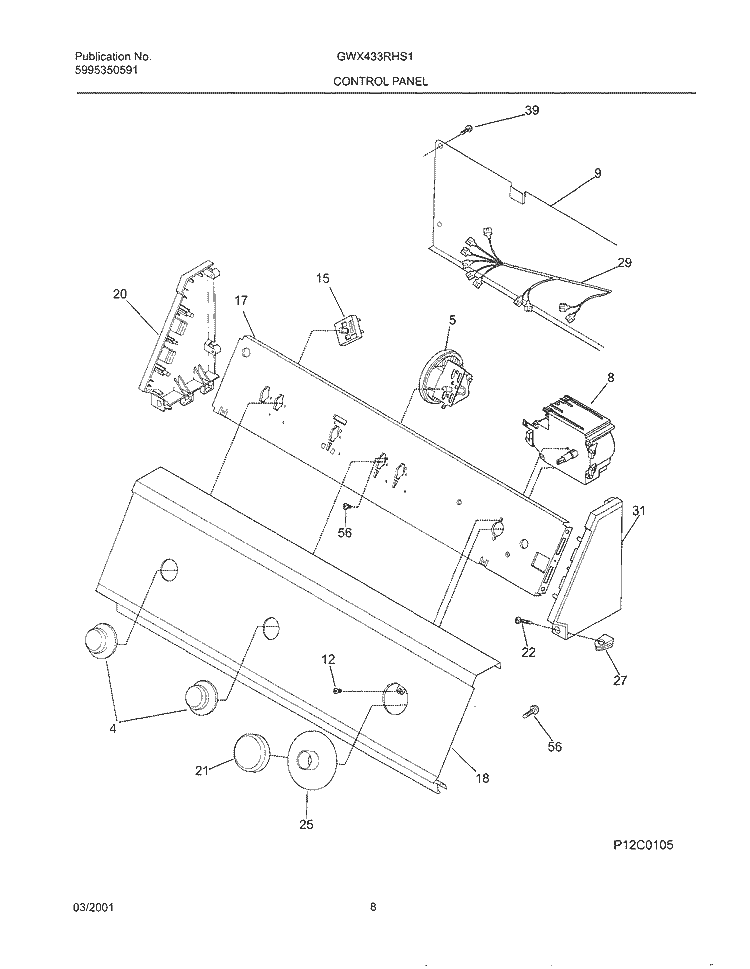 CONTROL PANEL Diagram and Parts List for GWX433RHS1  Gibson Washer