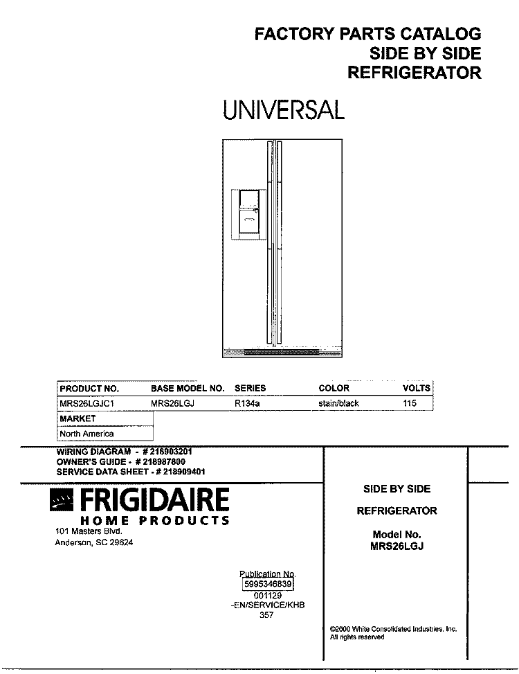 COVER Diagram and Parts List for MRS26LGJC1  Uni Refrigerator