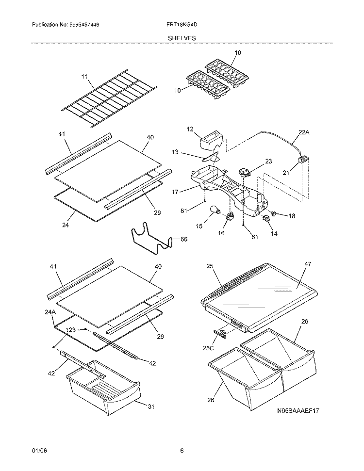 SHELVES Diagram and Parts List for FRT18KG4DW7  Frigidaire Refrigerator