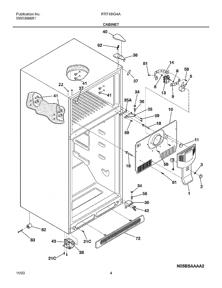 CABINET Diagram and Parts List for FRT18IG4AZ8  Frigidaire Refrigerator