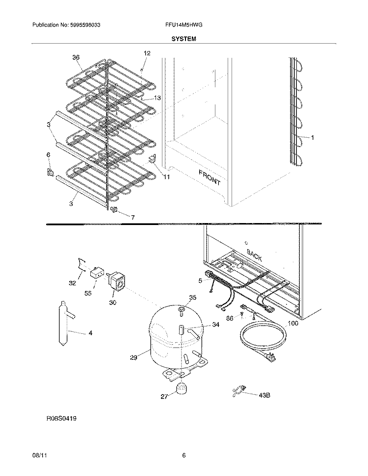 SYSTEM Diagram and Parts List for FFU14M5HWG  Frigidaire Freezer