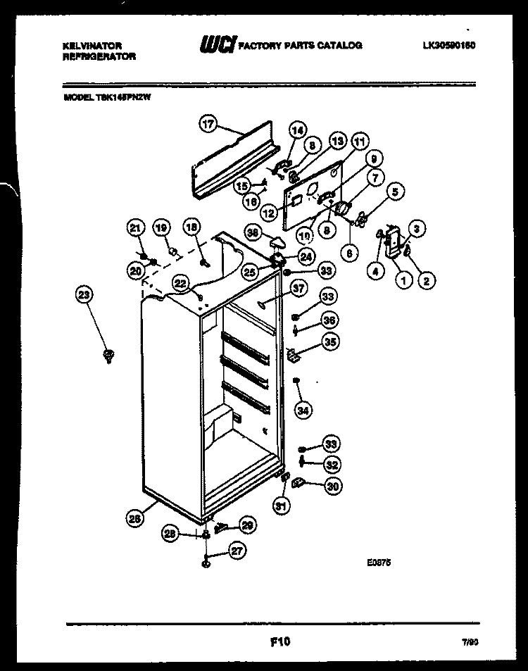 CABINET PARTS Diagram and Parts List for TSK145PN2D  Kelvinator Refrigerator