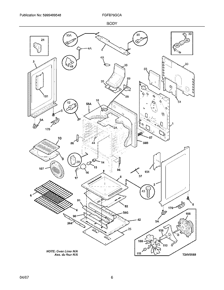 BODY Diagram and Parts List for FGFB79GCA  Frigidaire Range