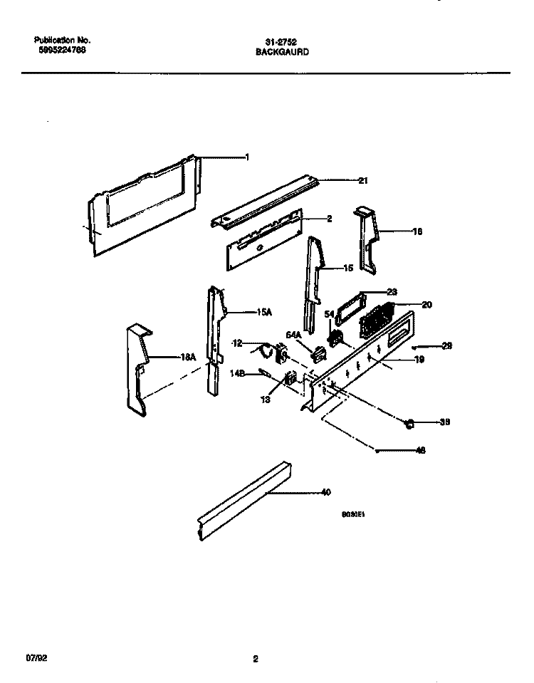 BACKGUARD Diagram and Parts List for 31-2752-23-01  Tappan Range