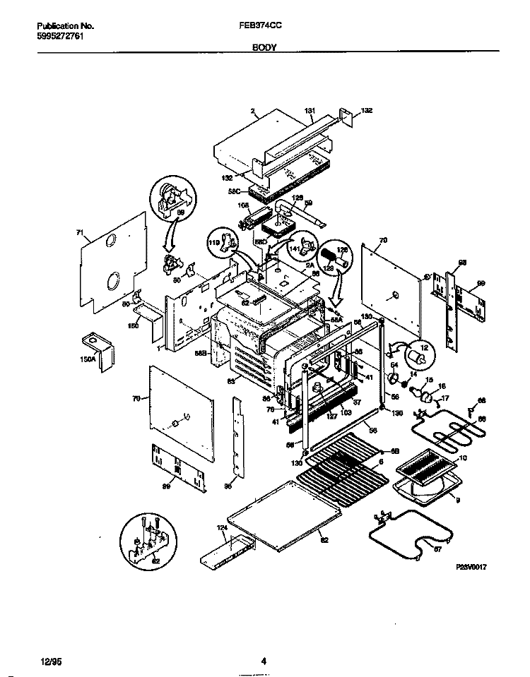 BODY Diagram and Parts List for FEB374CCS1  Frigidaire Wall Oven