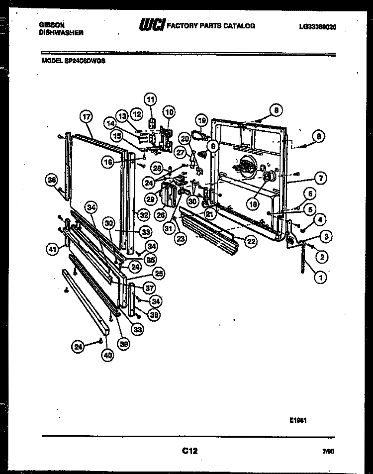 INNER DOOR PARTS Diagram and Parts List for SP24C6DWGB  Gibson Dishwasher