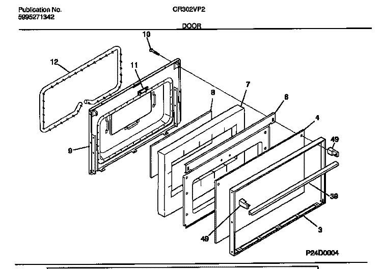 DOOR Diagram and Parts List for CR302VP2W03  Frigidaire Range
