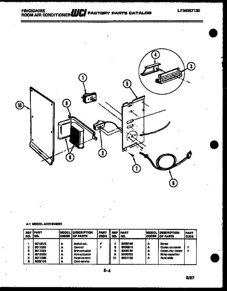 ELECTRICAL PARTS Diagram and Parts List for AHR18NS5E1  Frigidaire Air Conditioner