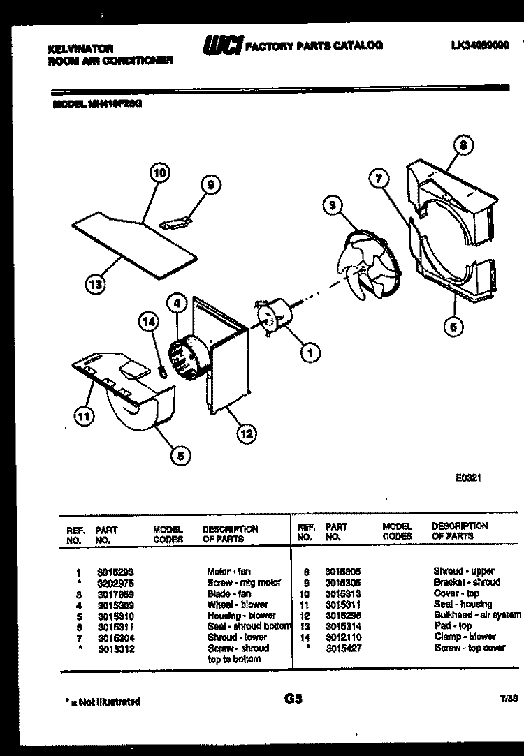 AIR HANDLING PARTS Diagram and Parts List for MH418F2SG  Kelvinator Air Conditioner