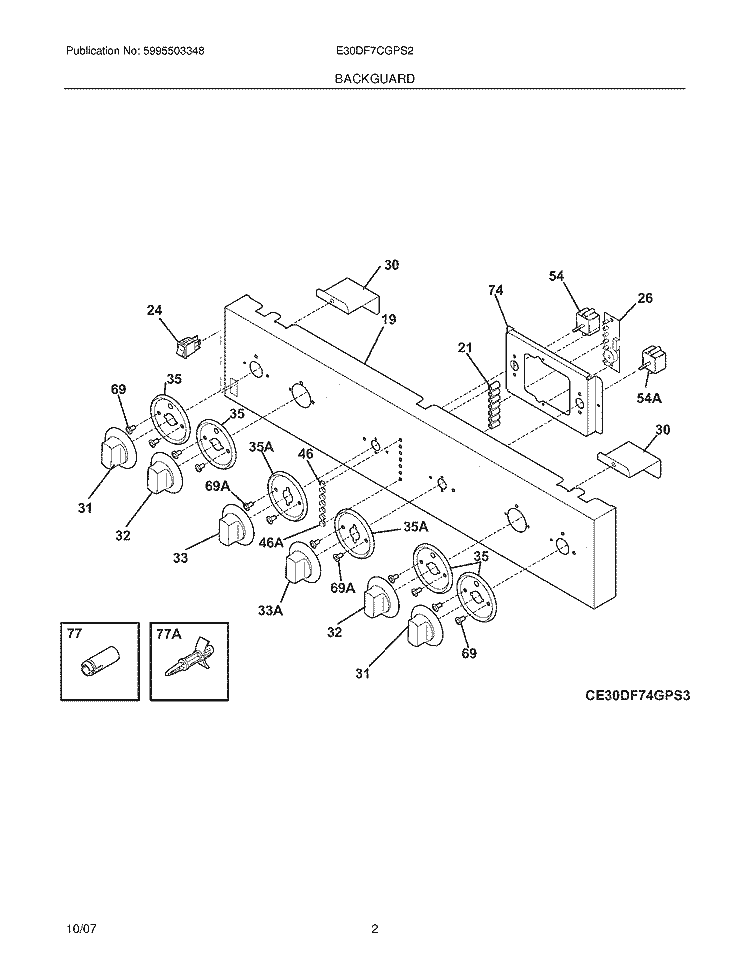 BACKGUARD Diagram and Parts List for E30DF7CGPS2  Electrolux Range