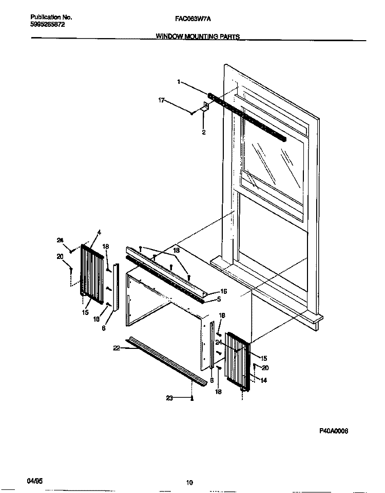 WINDOW MOUNTING PARTS Diagram and Parts List for FAC083W7A1  Frigidaire Air Conditioner