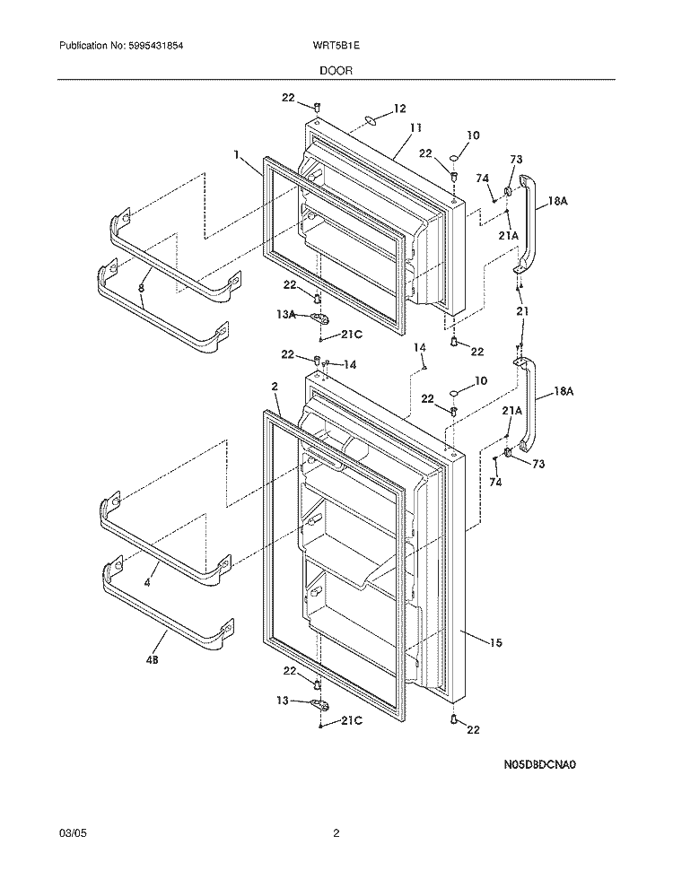 DOOR Diagram and Parts List for WRT5B1EW1  Westinghouse Refrigerator