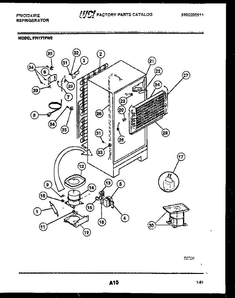 SYSTEM AND AUTOMATIC DEFROST PARTS Diagram and Parts List for FPI17TFL2  Frigidaire Refrigerator