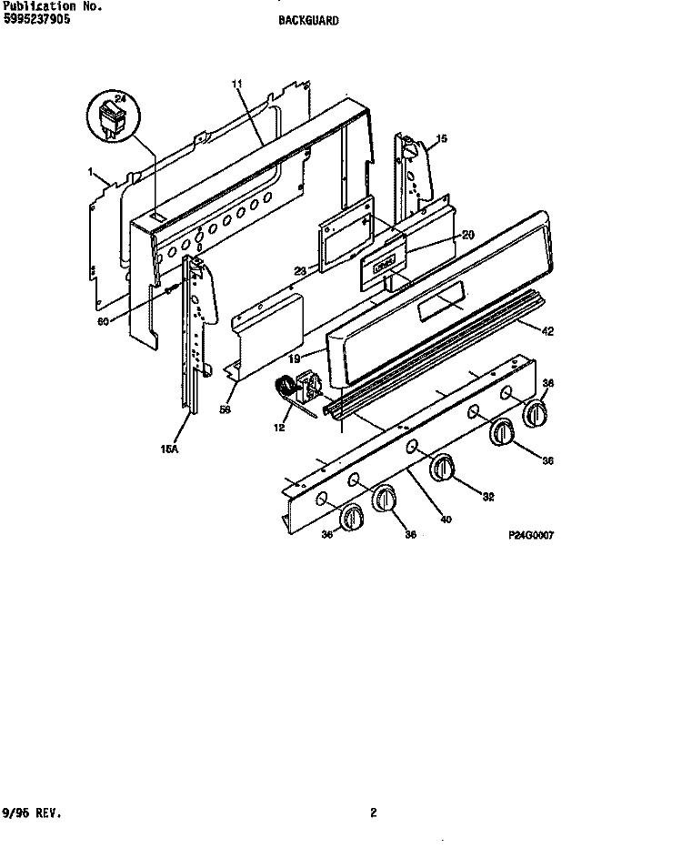 BACKGUARD Diagram and Parts List for FGF333BAWA  Frigidaire Range