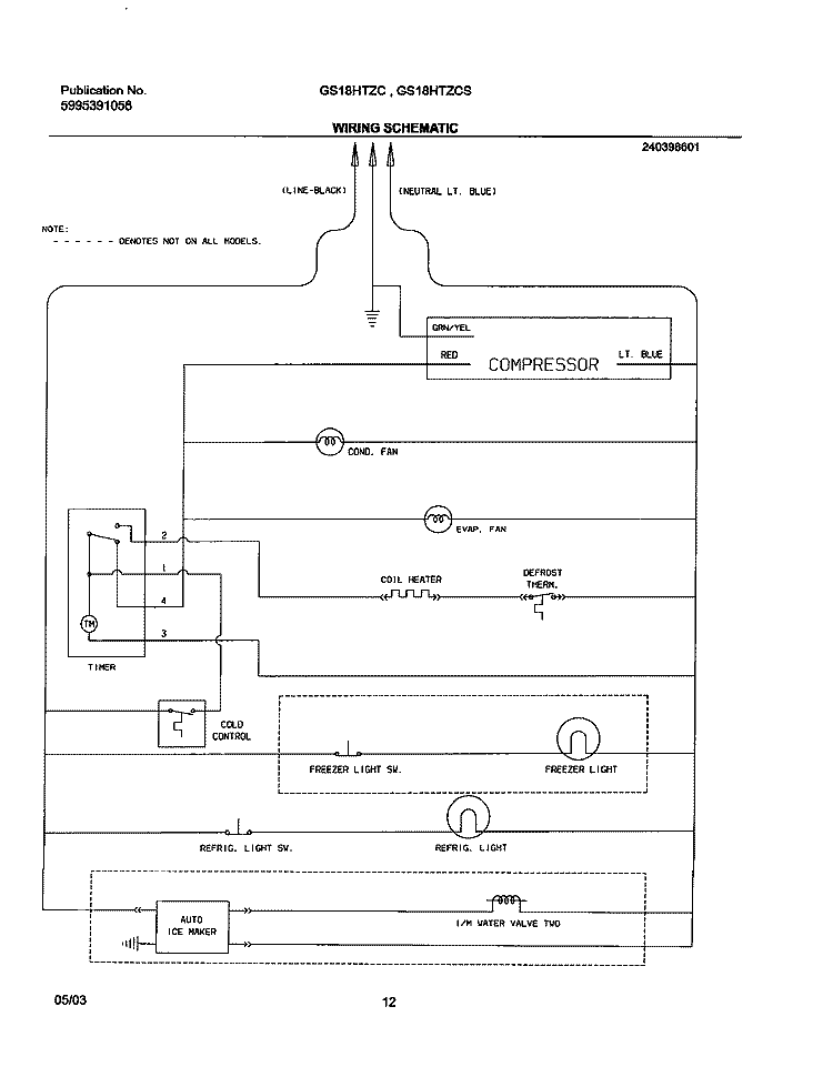 WIRING SCHEMATIC Diagram and Parts List for GS18HTZCSB0  Frigidaire Refrigerator