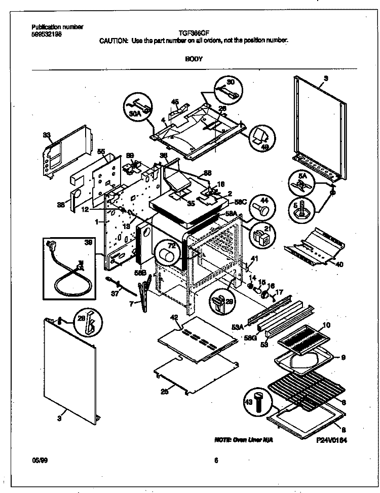 BODY Diagram and Parts List for TGF366CFSD  Frigidaire Range