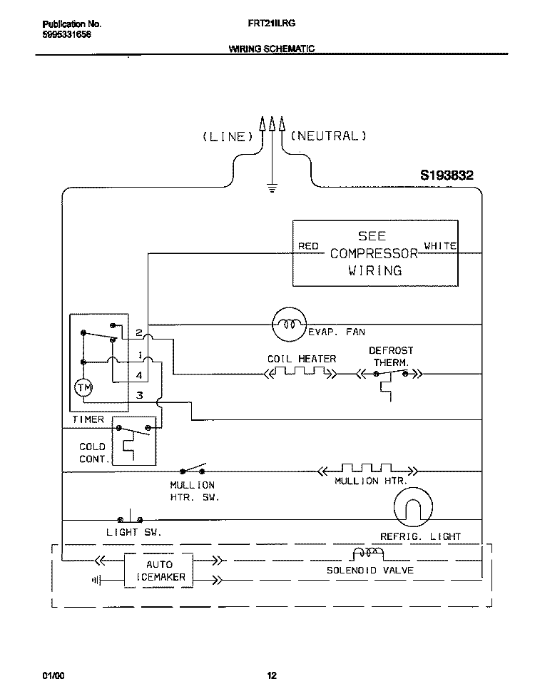 WIRING DIAGRAM Diagram and Parts List for FRT21ILRGW1  Frigidaire Refrigerator