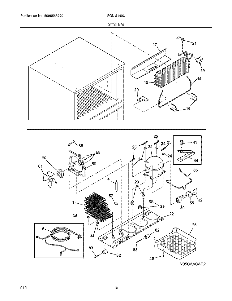 SYSTEM Diagram and Parts List for FGUI2149LF1  Frigidaire Refrigerator