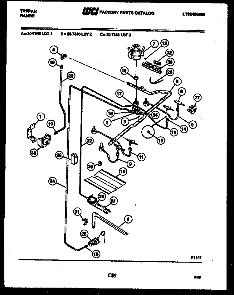 BURNER, MANIFOLD AND GAS CONTROL Diagram and Parts List for 30-7348-23-03  Tappan Range