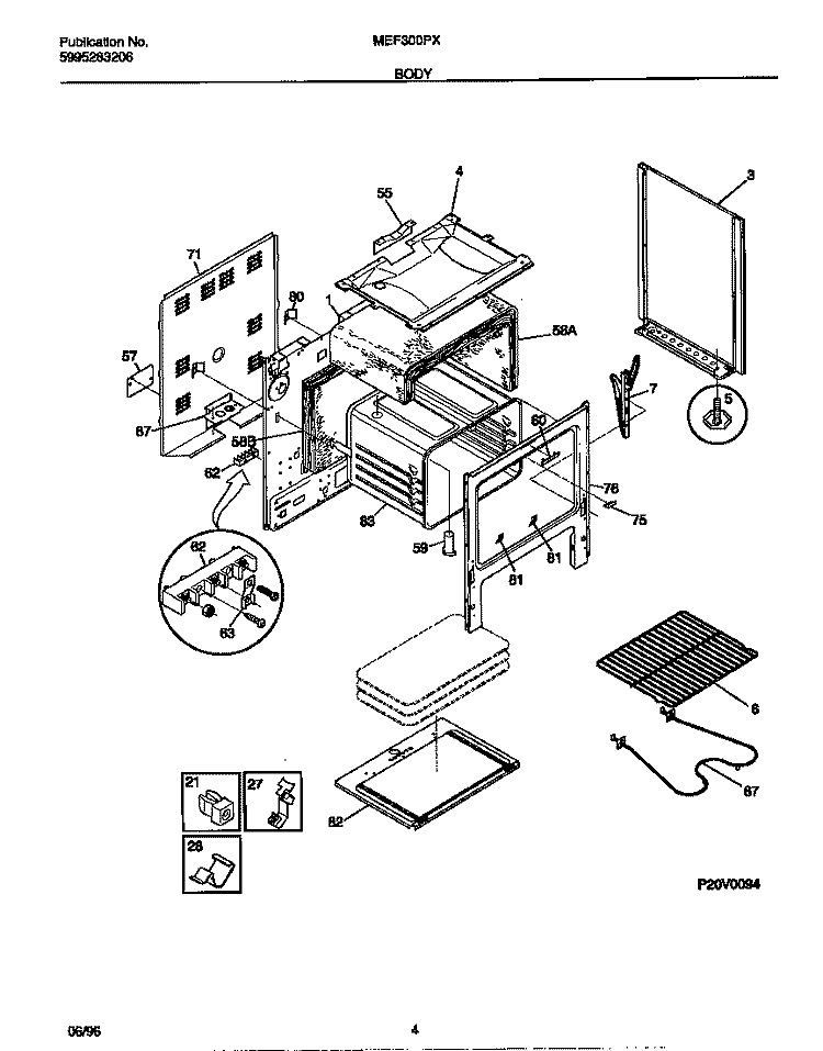 BODY Diagram and Parts List for MEF300PXWA  Frigidaire Range